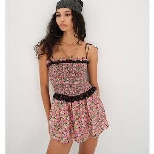 For Love & Lemons NWT Juanita XS Floral Black Pink Mini Dress